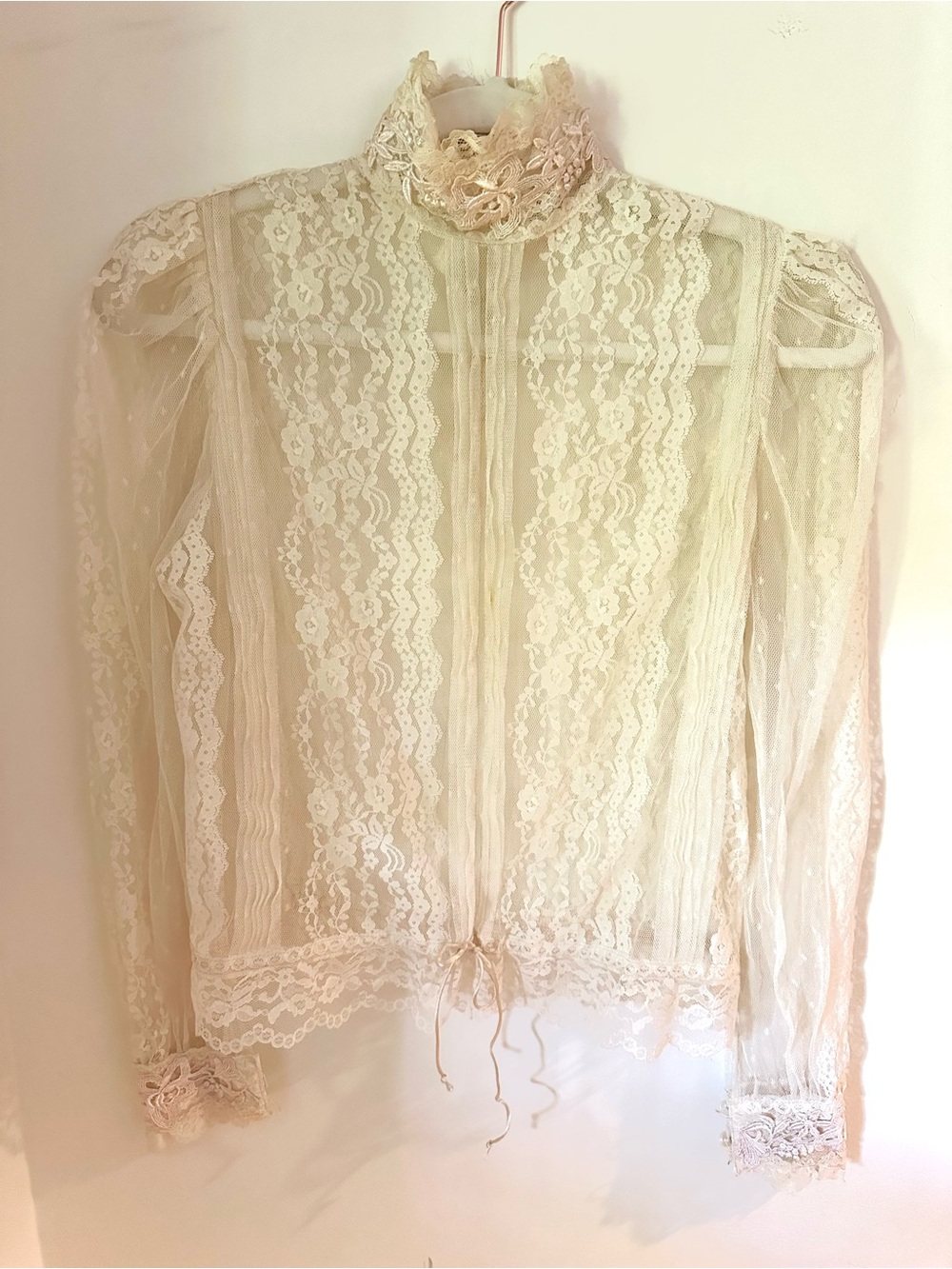Vintage Victorian Edwardian High‑Neck Cream Lace Blouse
